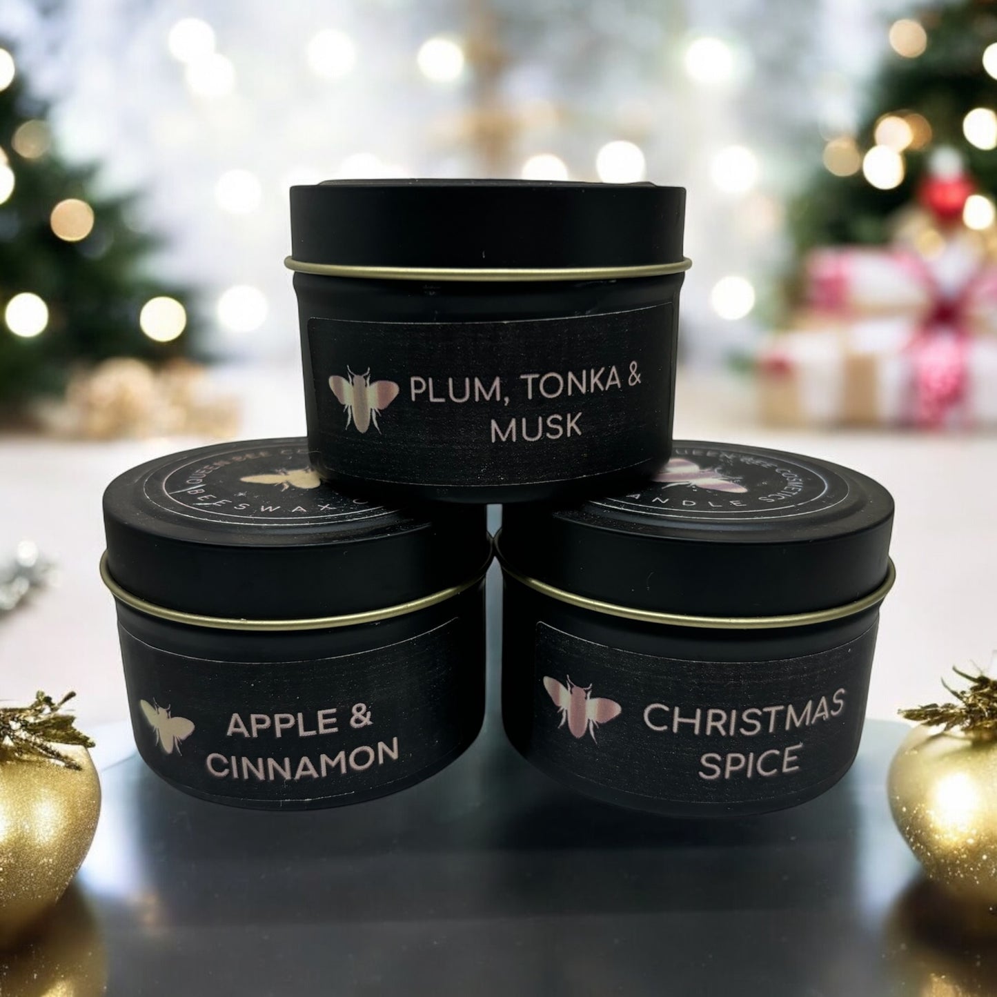 Christmas beeswax candle tin