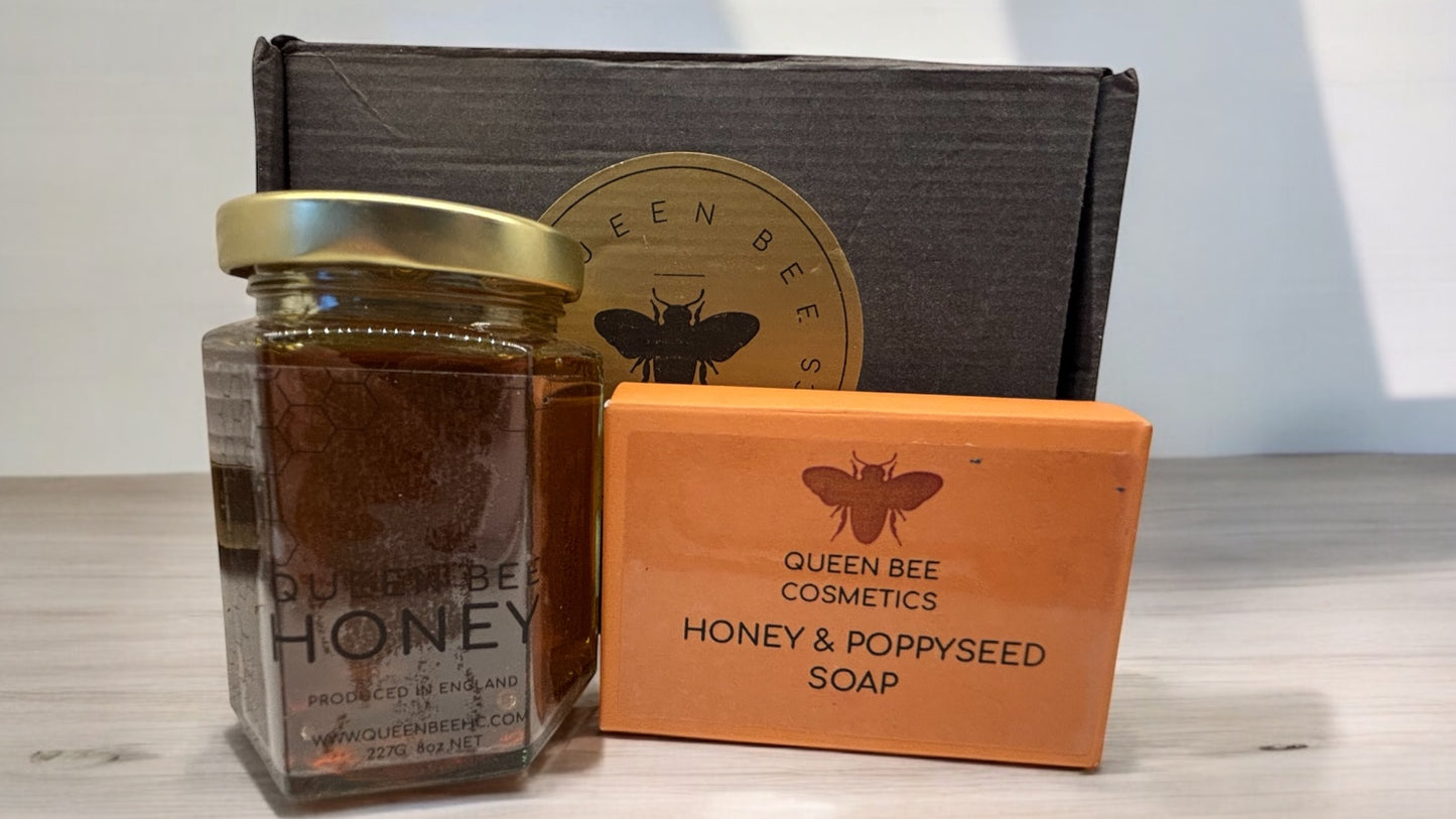 8oz Jar Raw Honey and Honey & Poppyseed Soap Gift