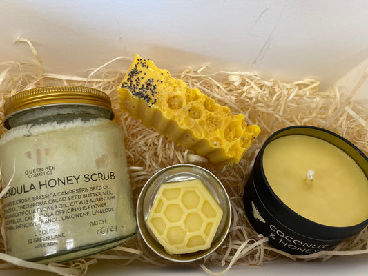 Bath Gift set - Natural Balms, Beeswax Candle, Sugar Scrub & Soap